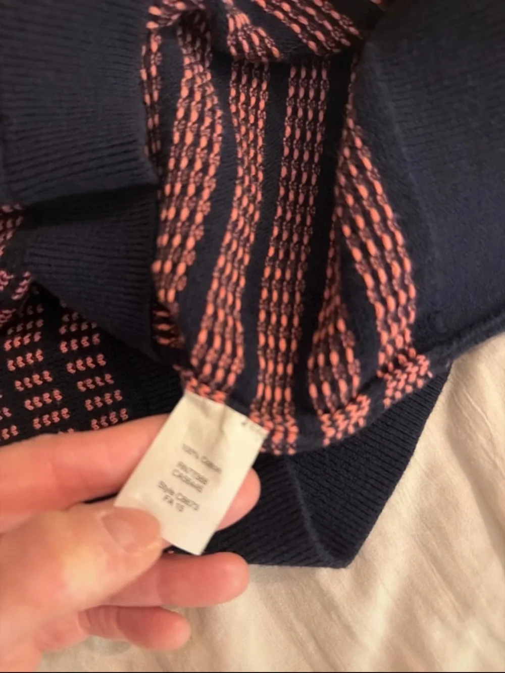 J. Crew Navy and Pink Striped Knit Crewneck Sweater